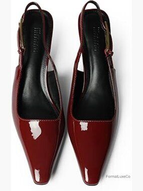 2” Kitten Heels Slingback Pumps Patent Faux Leather Dress Shoes